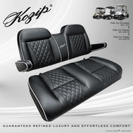 KOZIP Front Seat Cushion Set for Club Car Precedent (2004–2018), Tempo (2018+), & Onward (2017+) – Black Base with White Piping & Black Cross Stitch