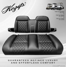 Load image into Gallery viewer, KOZIP Front Seat Cushion Set for Club Car Precedent (2004–2018), Tempo (2018+), &amp; Onward (2017+) – Black Base with White Piping &amp; Black Cross Stitch