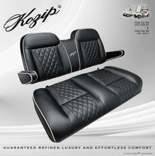 Load image into Gallery viewer, Kozip Front Seat Cushion Set for Club Car DS (1982-Up) – Black with White Piping &amp; Black Cross Stitch