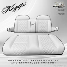 Load image into Gallery viewer, Kozip Front Seat Cushion Set for EZGO TXT (2014-Up) | White Diamond Stitch Golf Cart Seats with Black Piping &amp; Armrests