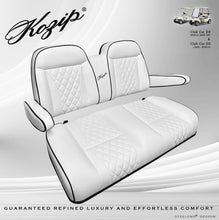 Load image into Gallery viewer, Kozip Club Car DS Front &amp; Rear Seat Cushion Set with NOMAD Rear Flip Seat Kit for Club Car DS (1982-2000.5) | White with Black Piping Golf Cart Seats