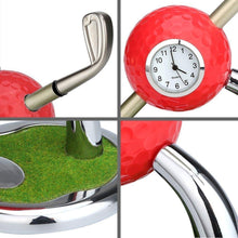 Load image into Gallery viewer, White Golf Pen Holder with Clock &amp; Golf Pens | Mini Desktop Golf Bag Desk Organizer | Golf Gift