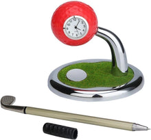 Load image into Gallery viewer, White Golf Pen Holder with Clock &amp; Golf Pens | Mini Desktop Golf Bag Desk Organizer | Golf Gift