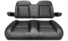 Load image into Gallery viewer, Kozip Aeris Front Seat Cushion Set – Black Base with White Piping &amp; Black Diamond Stitching for EZGO RXV &amp; TXT Golf Carts