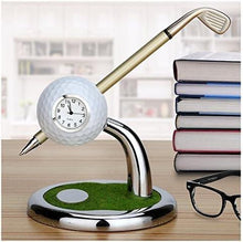 Load image into Gallery viewer, White Golf Pen Holder with Clock &amp; Golf Pens | Mini Desktop Golf Bag Desk Organizer | Golf Gift