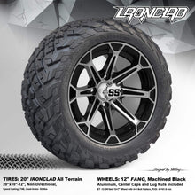 Load image into Gallery viewer, SGC 20x10-12 IRONCLAD All-Terrain Golf Cart Tires &amp; 12" FANG Machined Black Aluminum Wheels