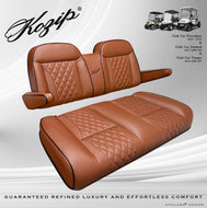 Kozip Front Seat Cushion Set for Club Car Precedent / Tempo / Onward – Brown Base with Black Piping | Brown Diamond Stitch Golf Cart Cushions with Armrests