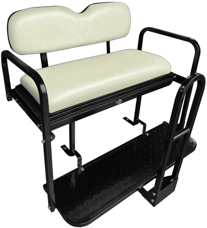 SGC NOMAD Rear Flip Seat Kit for Club Car Precedent / Tempo / Onward – White Cushions, Cargo Bed, Grab Bar & Trailer Hitch
