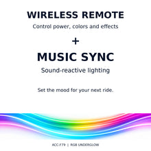 Load image into Gallery viewer, ACC-F79 feature graphic: wireless remote control and sound-reactive music sync.