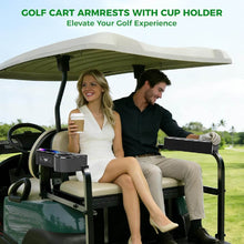 Load image into Gallery viewer, All-in-One Golf Cart Rear Seat Armrest with Storage &amp; Cup Holder – No Drill, Universal Fit