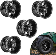 Load image into Gallery viewer, Aluminum Golf Cart Wheel Rims 10" Upgraded 4-Piece Set with SS Center Caps