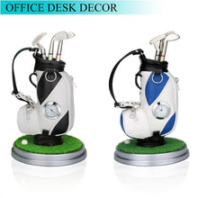 Load image into Gallery viewer, Black and Silve Mini Desktop Golf Bag Pen Holder with Golf Pens Clock Novelty Gift