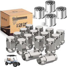 Load image into Gallery viewer, Chrome Golf Cart Center Caps &amp; Lug Nuts Kit (4 Caps + 16 Nuts) - Fits EZGO, Club Car