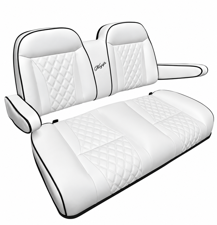 KOZIP Aeris white front seat cushions with black piping for Club Car DS; front cushion component of the bundle