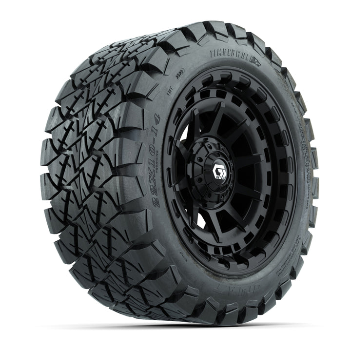 GTW 14″ Barricade Gloss Black Wheels & 22x10-14 Timberwolf Tires – Set of 4