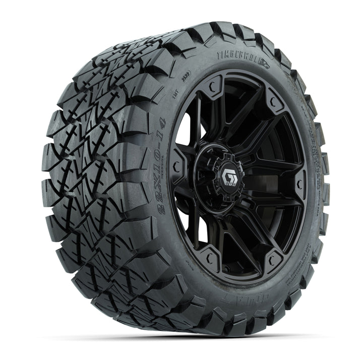 GTW 14″ Graffiti Gloss Black Wheels & 22x10-14 Timberwolf Tires – Set of 4