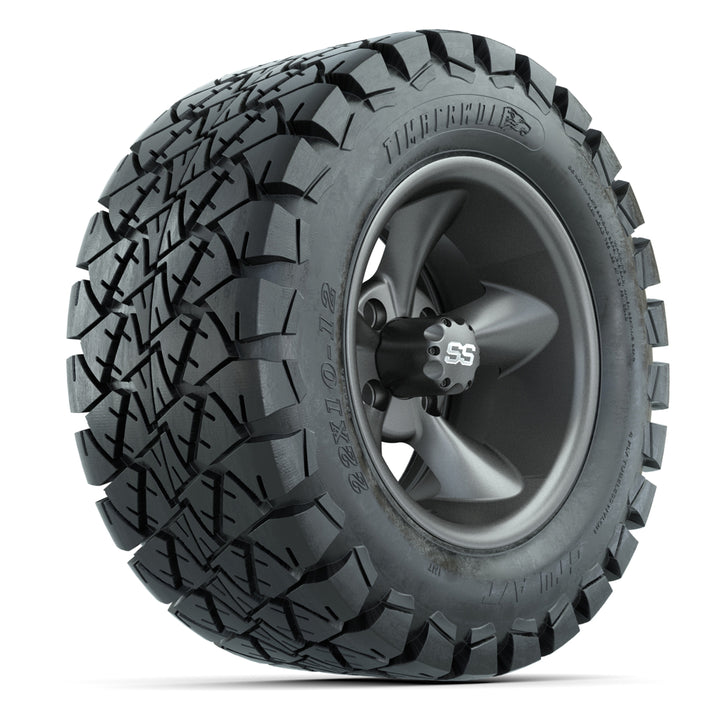 GTW 12″ Godfather Matte Gray Wheels & 22x10-12 Timberwolf Tires – Set of 4