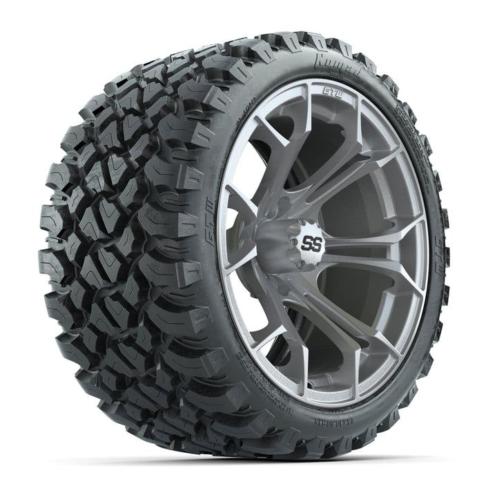 GTW 15″ Spyder Machined/Matte Silver Wheels & 23x10-R15 Nomad Tires – Set of 4