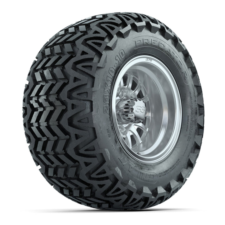 GTW 10″ Medusa Silver/Machined Wheels & 20″ Predator Tires – Set of 4