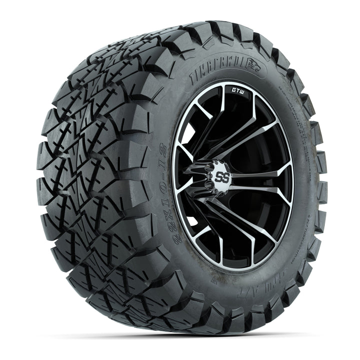 GTW 12″ Spyder Machined/Black Wheels & 22″ Timberwolf Tires – Set of 4