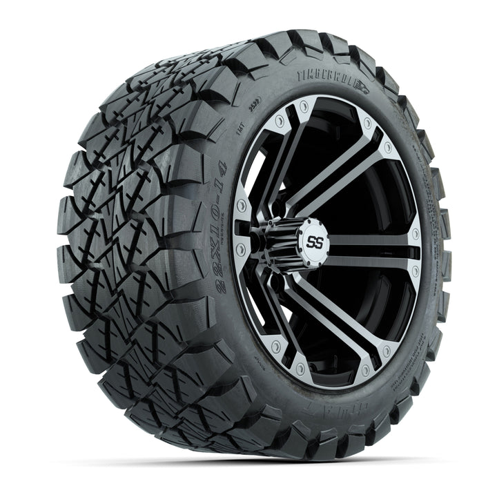 GTW 14″ Specter Black/Machined Wheels & 22" Timberwolf Tires – Set of 4