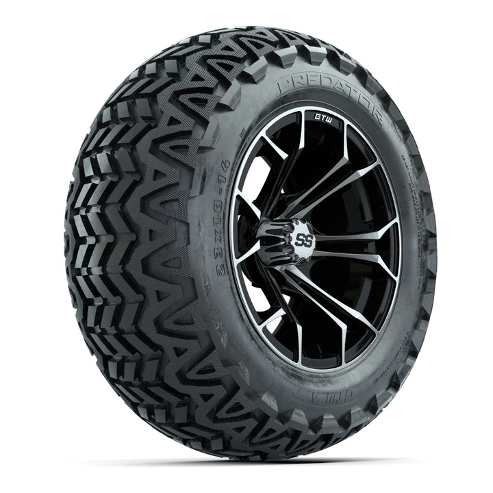 GTW 14″ Spyder Black/Machined Wheels & 23x10-14 Predator Tires – Set of 4
