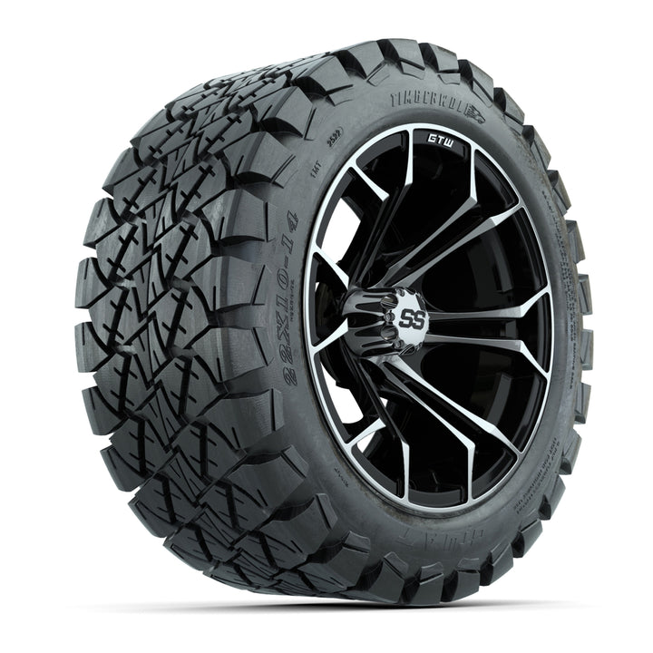 GTW 14″ Spyder Machined/Black Wheels & 22x10-14 Timberwolf Tires – Set of 4