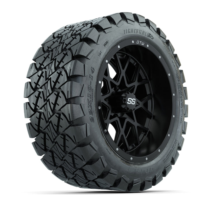 GTW 14″ Vortex Matte Black Wheels & 22x10-14 Timberwolf Tires – Set of 4