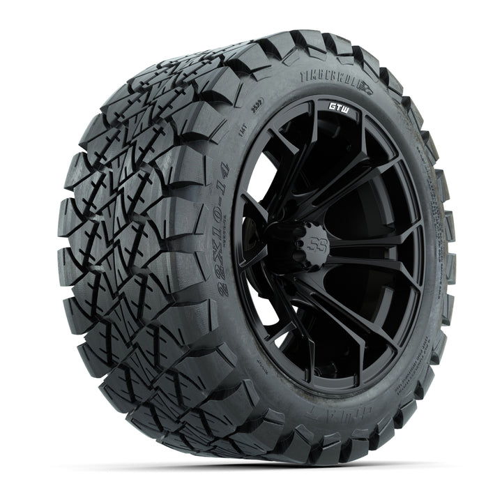 GTW 14″ Spyder Matte Black Wheels & 22x10-14 Timberwolf Tires – Set of 4