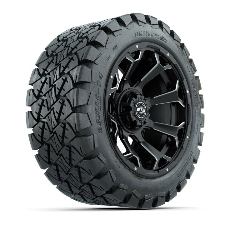 GTW 14″ Raven Matte Black/Ball Milled Wheels & 22x10-14 Timberwolf Tires – Set of 4
