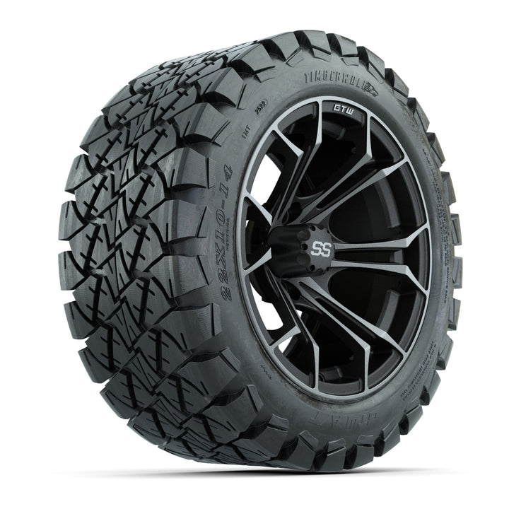 GTW 14″ Spyder Matte Gray/Machined Wheels & 22x10-14 Timberwolf Tires – Set of 4
