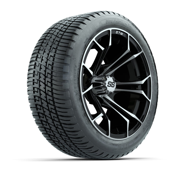 GTW 14″ Spyder Black/Machined Wheels & 205/30-14 Fusion Tires – Set of 4