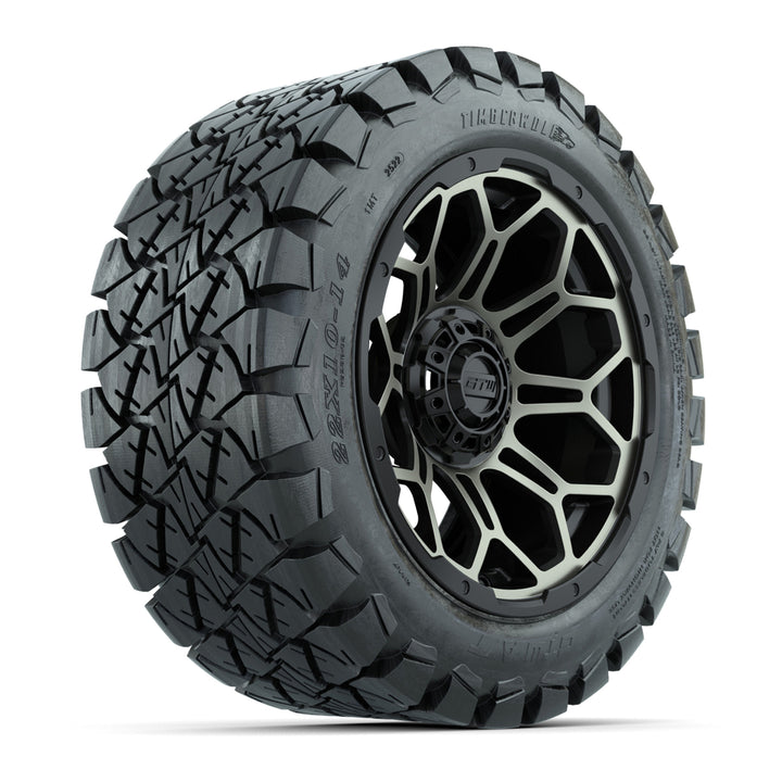 GTW 14″ Bravo Black/Bronze Wheels & 22x10-14 Timberwolf Tires – Set of 4