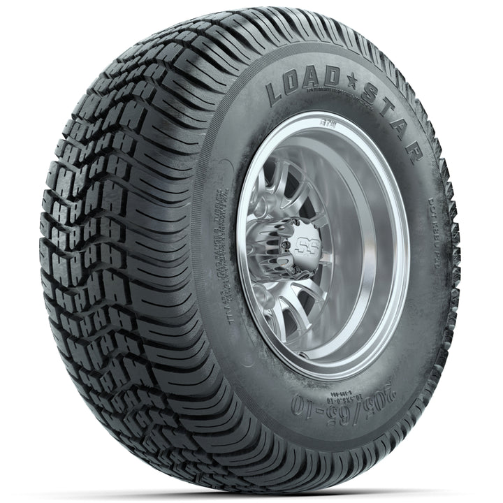 GTW 10″ Medusa Silver/Machined Wheels & 205/65-10 Load Star Tires – Set of 4