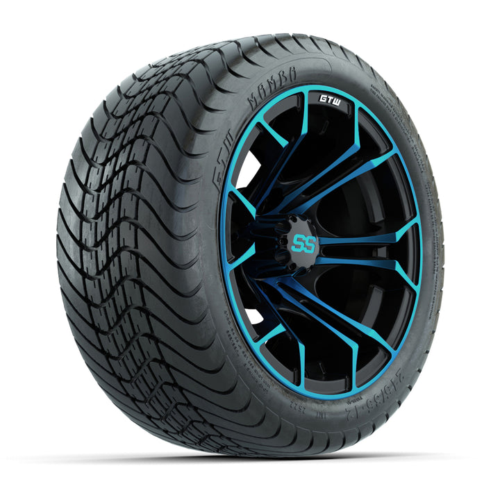 GTW 12″ Spyder Black/Blue Wheels & 215/35-12 Mamba Tires – Set of 4