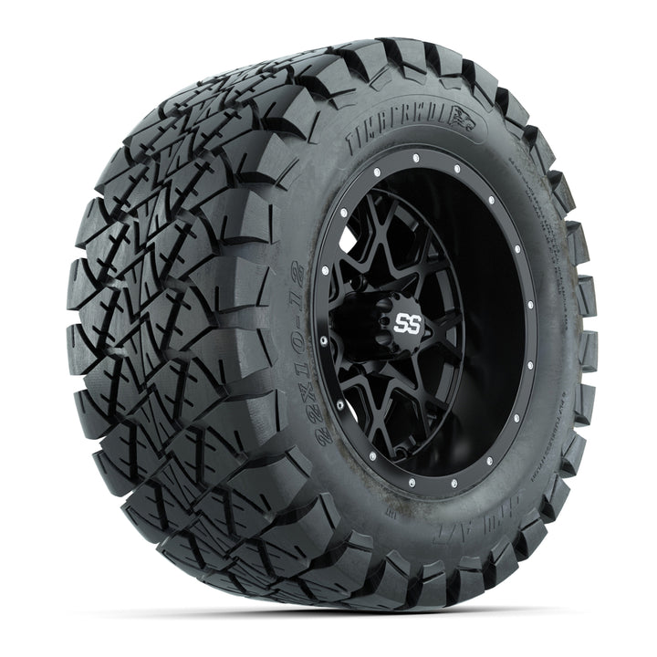 GTW 12″ Vortex Matte Black Wheels & 22x10-12 Timberwolf Tires – Set of 4