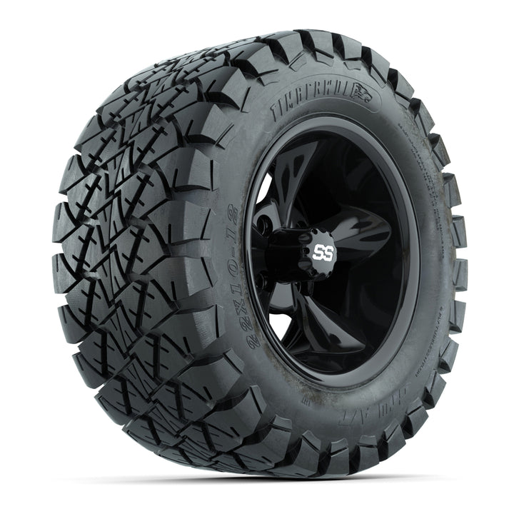 GTW 12″ Godfather Black Wheels & 22x10-12 Timberwolf Tires – Set of 4