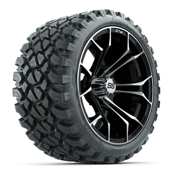 GTW 15″ Spyder Black/Machined Wheels & 23x10-R15 Nomad Tires – Set of 4