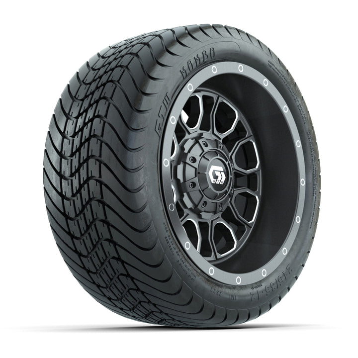 GTW 12″ Volt Gunmetal/Machined Wheels & 215/35-12 Mamba Tires – Set of 4
