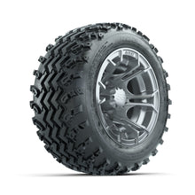 Load image into Gallery viewer, GTW 10″ Spyder Silver Wheels &amp; 18x9.50-10 Rogue Tires – Set of 4