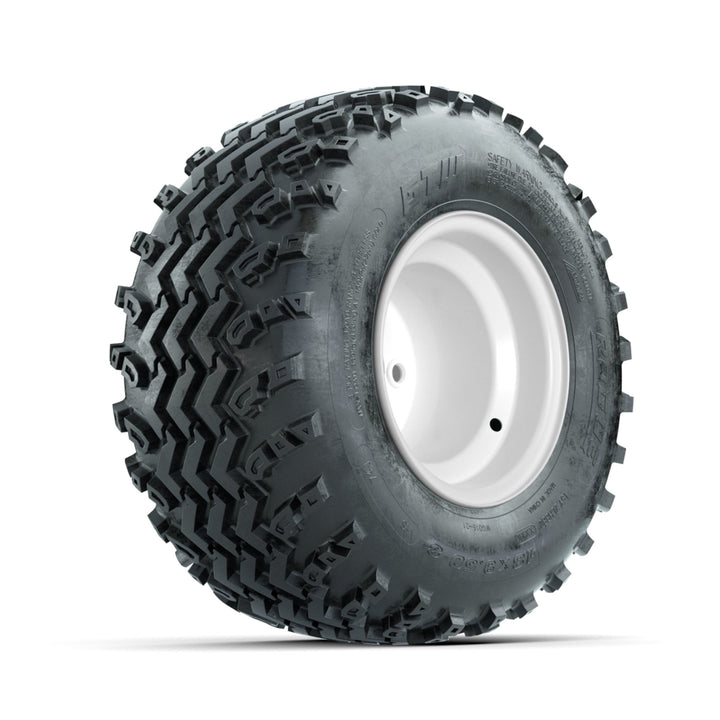 GTW 8″ Steel White 2:5 Offset Wheels & 18x9.50-8 Rogue Tires – Set of 4