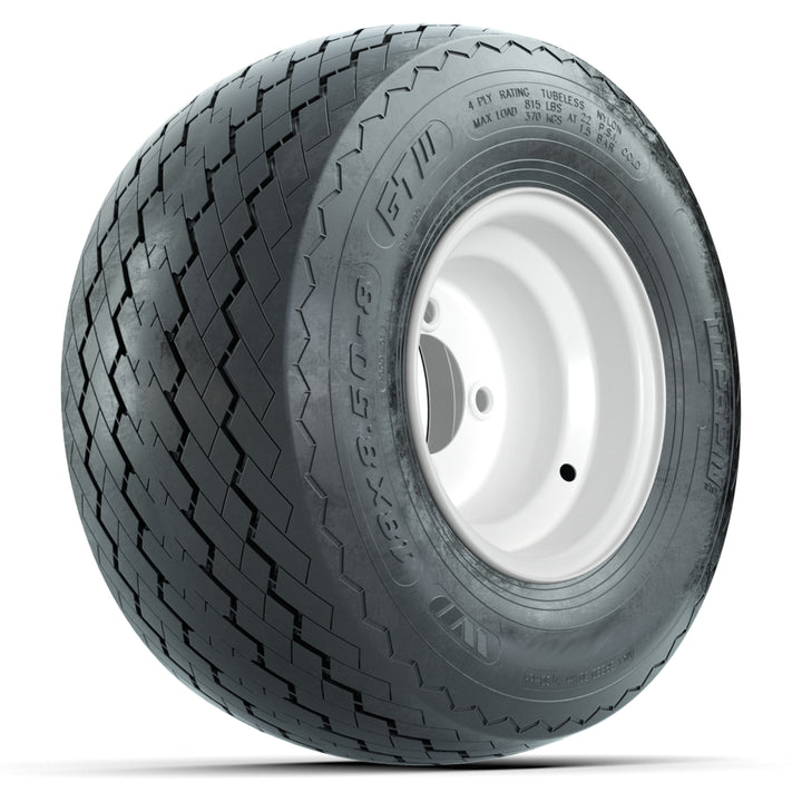 GTW 8″ Steel White Wheel & 18x8.5-8 Topspin Plus Tire – Single Assembly