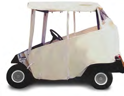 RedDot beige 3-sided over-the-top enclosure on an EZGO Marathon with 54-inch roof