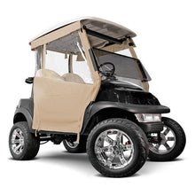 Load image into Gallery viewer, RedDot beige 2-passenger track enclosure with full back and hooks on a Club Car Precedent