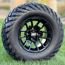 Load image into Gallery viewer, SGC 12 inch Lizard glossy black wheel with STEELENG 23x10.5-12 Ironclad all-terrain tire combo