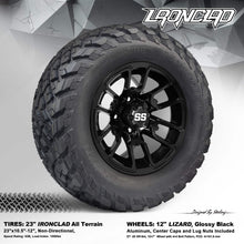 Load image into Gallery viewer, SGC 12 inch Lizard glossy black golf cart wheel with 23x10.5-12 Ironclad all-terrain tire