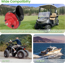 Load image into Gallery viewer, Universal 12V Golf Cart Horn Kit - 180dB Adjustable with Steering Wheel Button