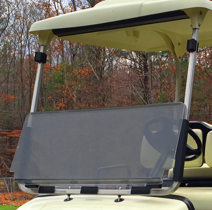 Fold-down windshield installed on a Yamaha golf cart
